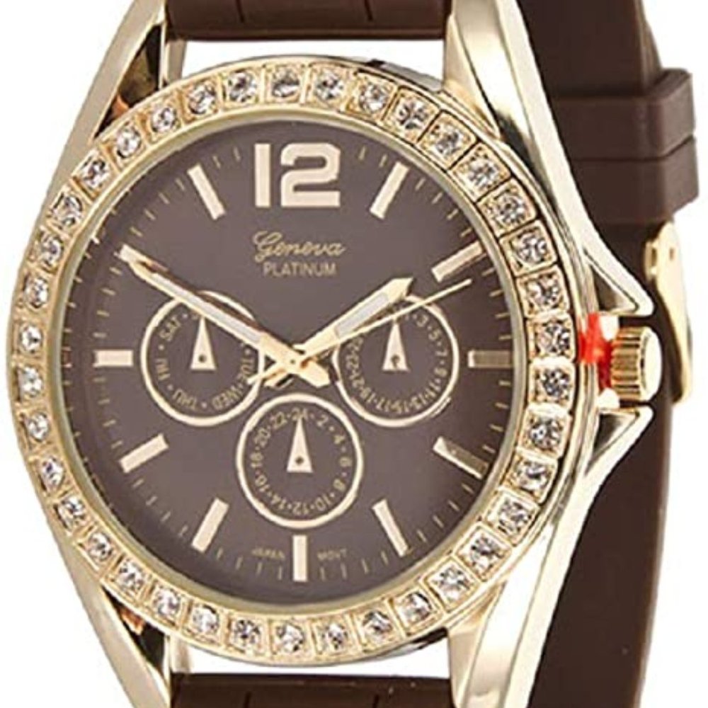 Geneva Platinum 7846 Women's Decorative Chronograph Rhinestone-accented Silicone